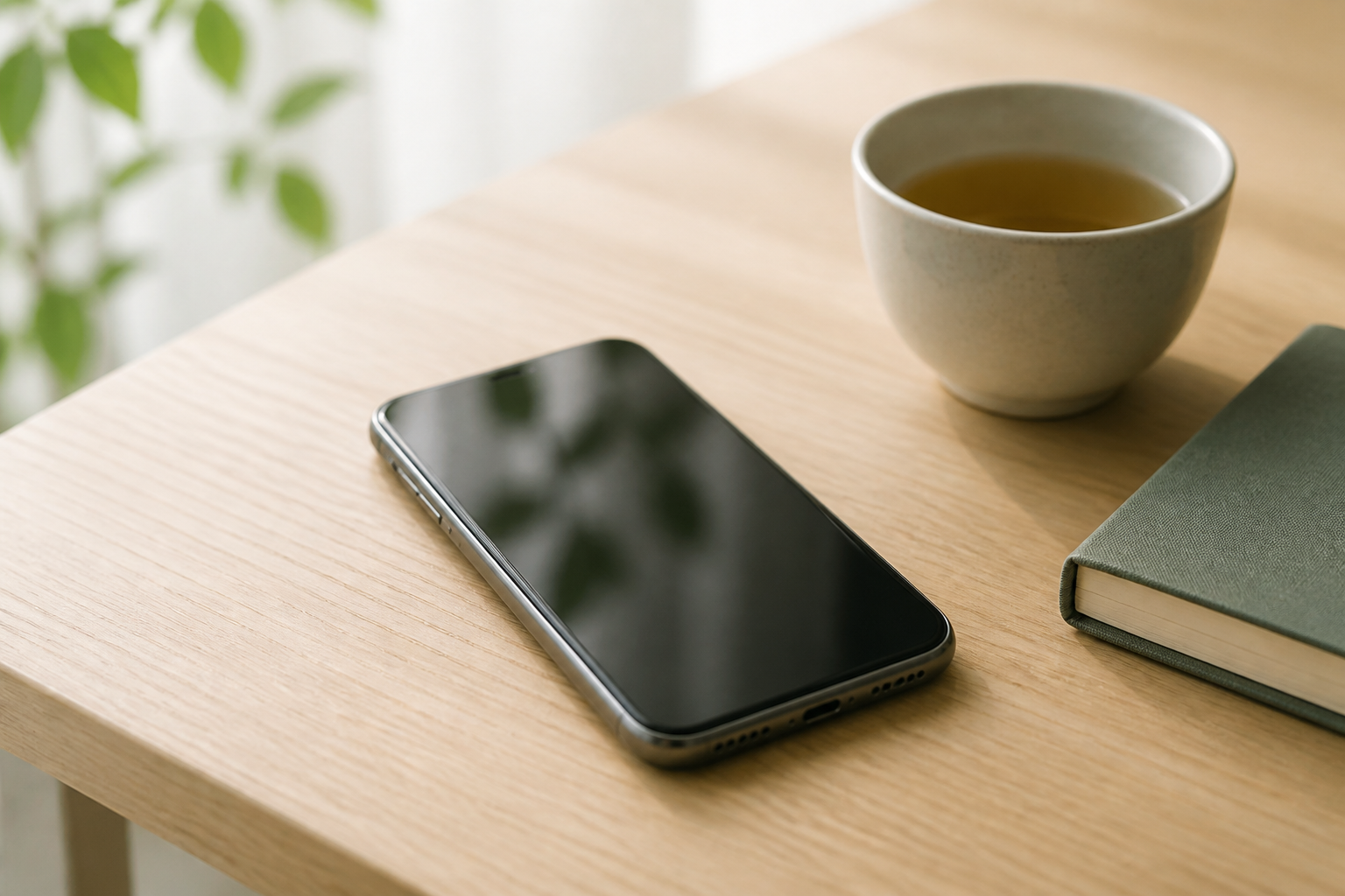 テーブルの上のスマートフォン