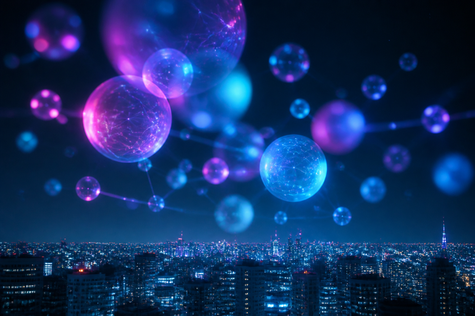 夜空に浮かぶ光のオーブ